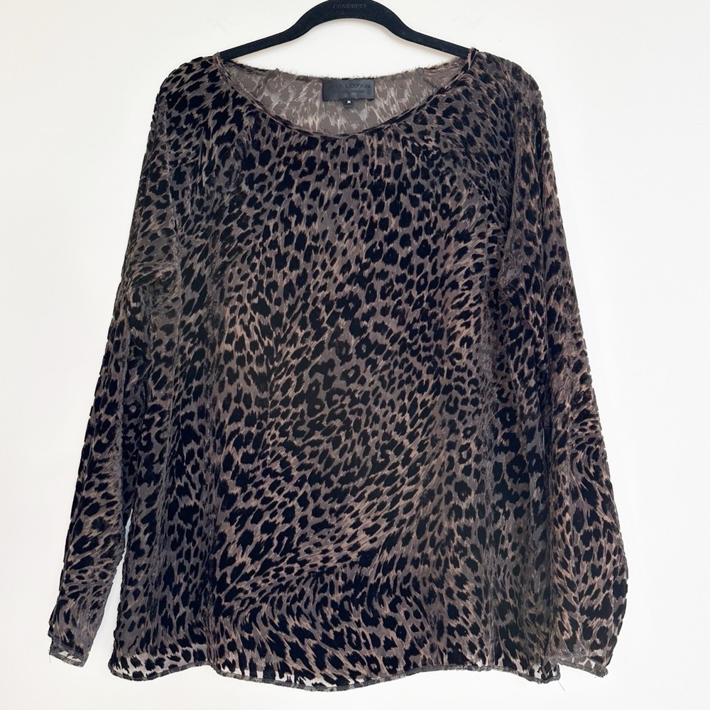 Nili Lotan Leopard Cheetah Animal Print Semi-Sheer Velvet Silk Blouse Medium